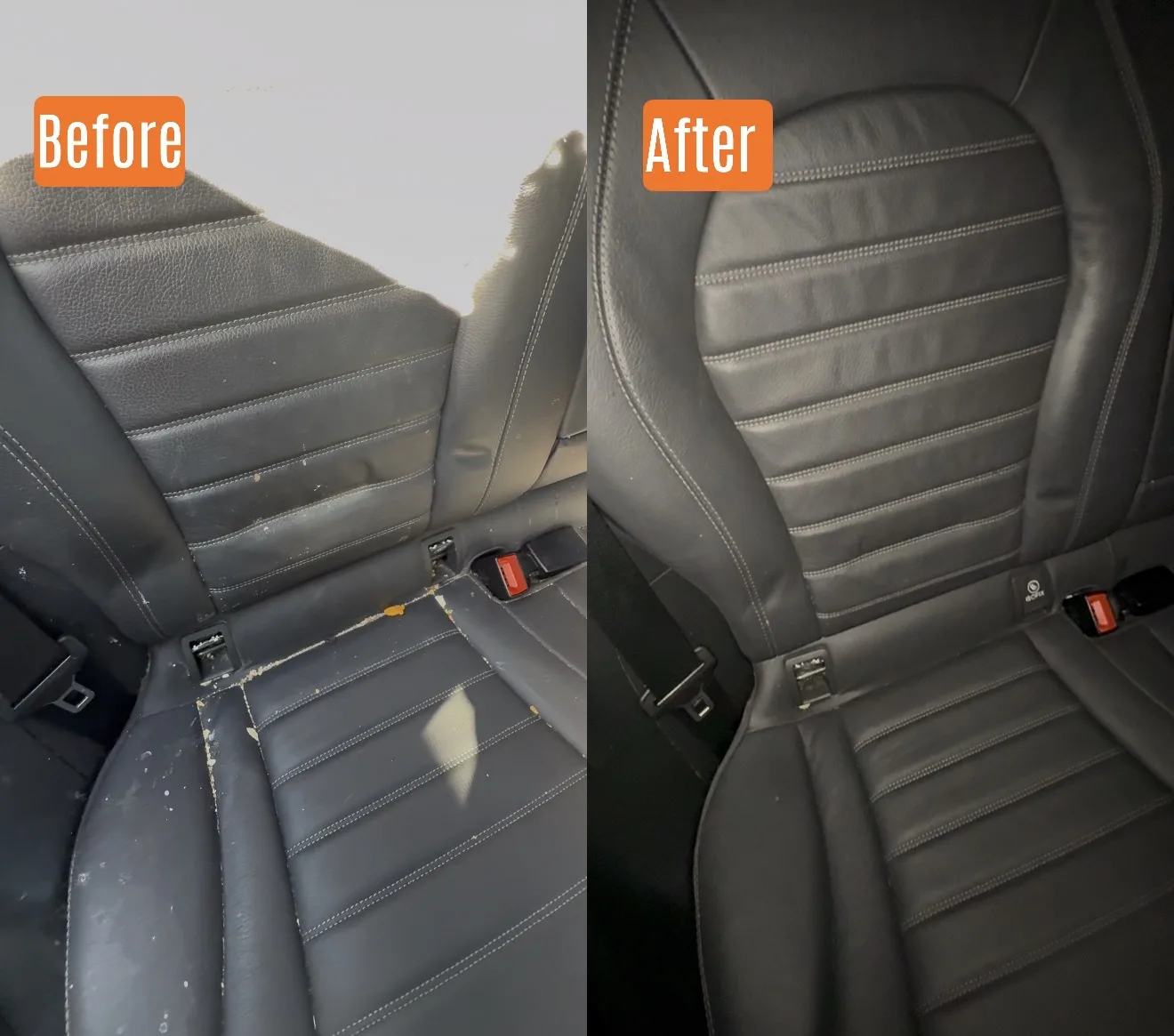 Before and after leather interior deep clean in Santa Clarita, CA
